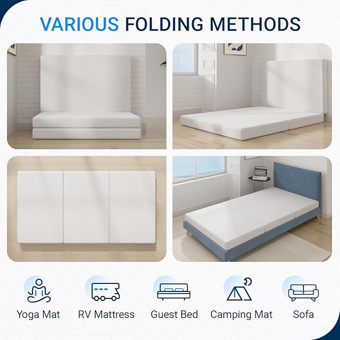 Avenco Folding Mattress, 4 Inch Trifold Mattress, Twin XL Folding Mattress for Indoors, RV/Camper Van, Travel, Camping, Guest Room