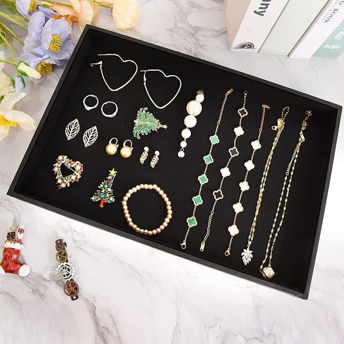 Black Velvet Stackable Jewelry Tray Showcase Display Stackable Necklace Bracelet Ring Showcase Display Empty Plate