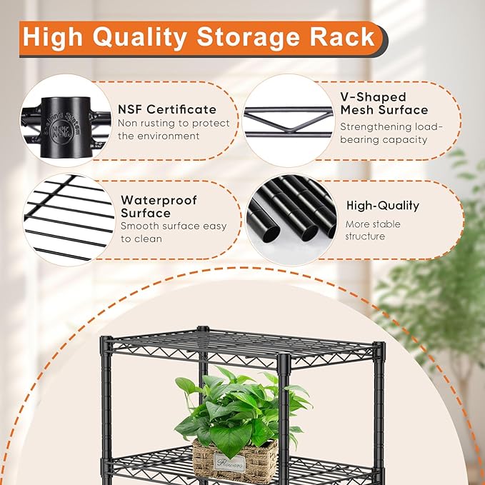 Sweetcrispy 3-Shelf Storage Shelving Unit, Adjustable Metal Wire Racks Heavy Duty Standing Shelf Organizer for Kitchen, Closet, Pantry, Garage, Bathroom, Laundry (13.8" D x 23.6" W x 30" H)