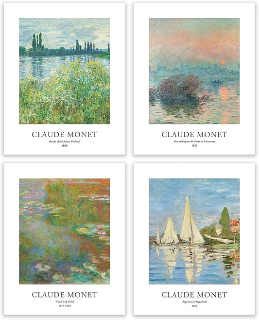 EVOLE HOME Claude Monet Giclée Art Print Set - 4 Unframed 11x14 Inch Impressions on Premium Matte Art Paper Artwork for Living Room Bedroom Dining Room Decor