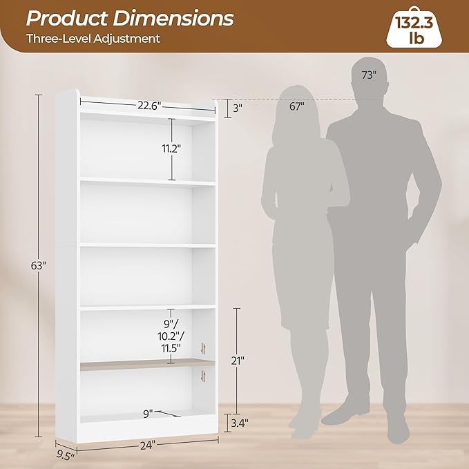 Yaheetech 6-Tier Open Bookcase and Bookshelf, Modern Simple Floor Standing Display Storage Shelves with Top Open Compartment for Home Office, Living Room, Bed Room - White