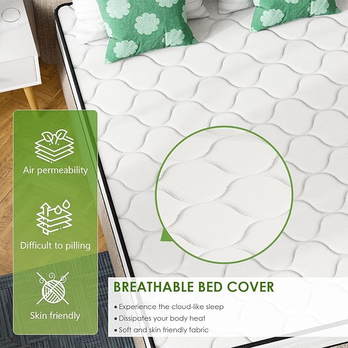 PayLessHere 8 Inch Mattress Medium Firm Spring Cool Sleep Pressure Relief Queen Size in a Box Fiberglass Free CertiPUR-US Certified Breathable Foams Mattress