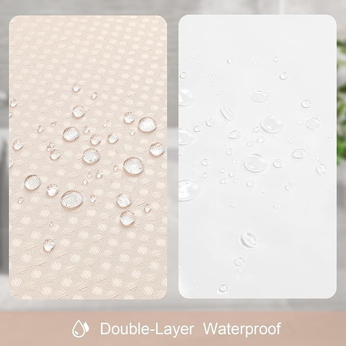 3 in 1 Shower Curtain Set, Blush Pink Waffle Shower Curtain and PEVA Liner Set with 12 Stainless Steel Shower Curtain Hooks, Waterproof Shower Curtains for Bathroom, 72 W x 72 H