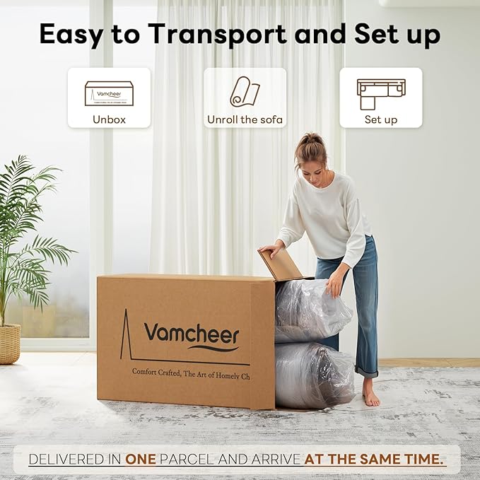 Vamcheer Modular Sectional Sofa - Modern L Shaped Boneless Couch with Deep Seat, Upholstered Sectional Couches for Living Room, Bedroom, Office, No Assembly Required, Green