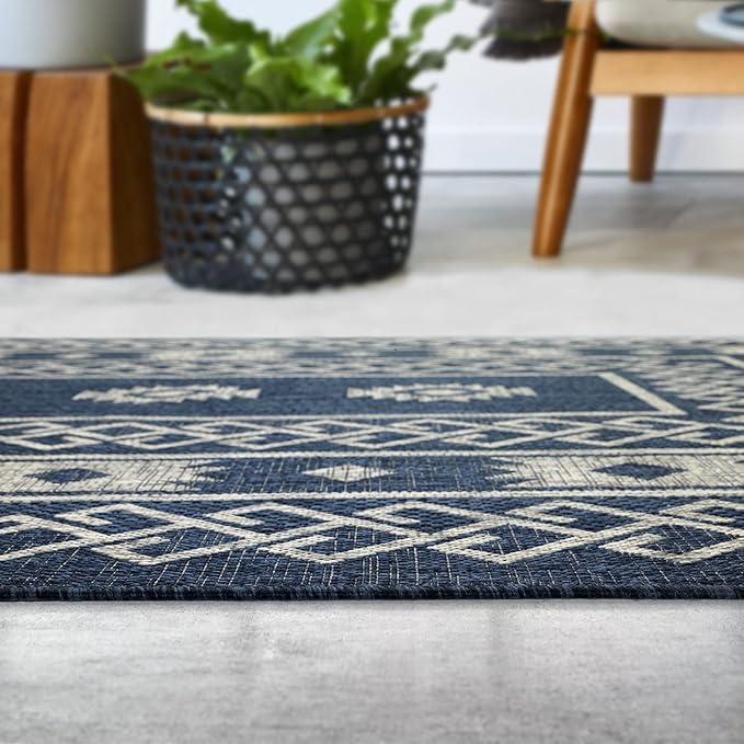 Antep Rugs Patio 8x10 Outdoor/Indoor Southwest Aztec Native Area Rug (Blue, 7'10" x 10')