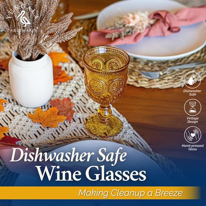 Amber Wine Glasses, set of 6 Glass Goblets made with Amber Glass (not coated or sprayed). Genuine Handcrafted Colored Glassware for your Fall Tablescape.