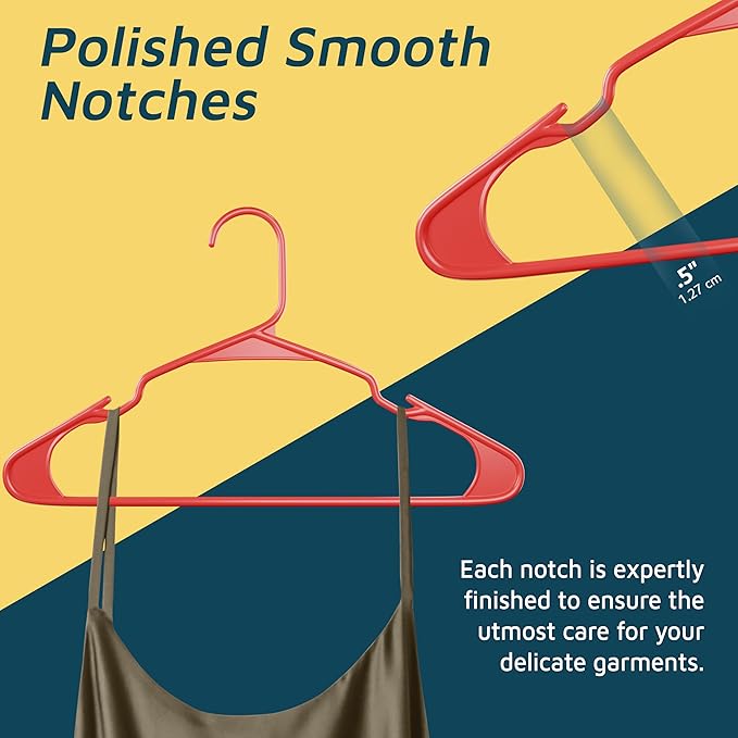 Plastic Clothes Hangers – Heavy Duty Hanger Set, for Organizing Clothes, Dresses, and Coat, Holds Up to 5 lbs, Space-Saving Hangers with Non-Slip Shoulder Grooves, Pack of 30, Red