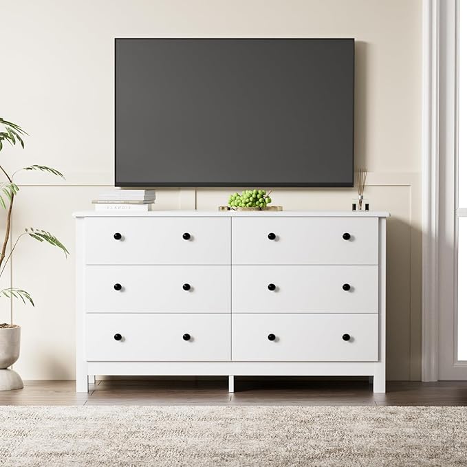 White Dresser for Bedroom, Dressers & Chests of Drawers with Large Drawer, Wooden Double Dresser for Bedroom, Closet
