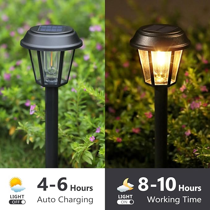 Solar Pathway Lights Outdoor 12 Pack Solar Lights Outdoor Waterproof 3000K Warm White Tungsten Filament Bulb for Yard Garden Landscape Path Driveway Lawn