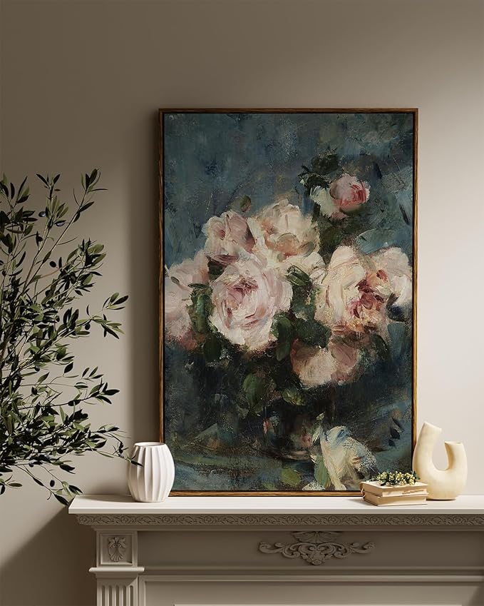 InSimSea Framed Wall Art for Living Room Flower Wall Pictres Roses Vintage Botanical Prints Floral Paintings Art Wall Decor Aesthetic Room Decor Canvas Prints for Bedroom Office Decor 24x36in