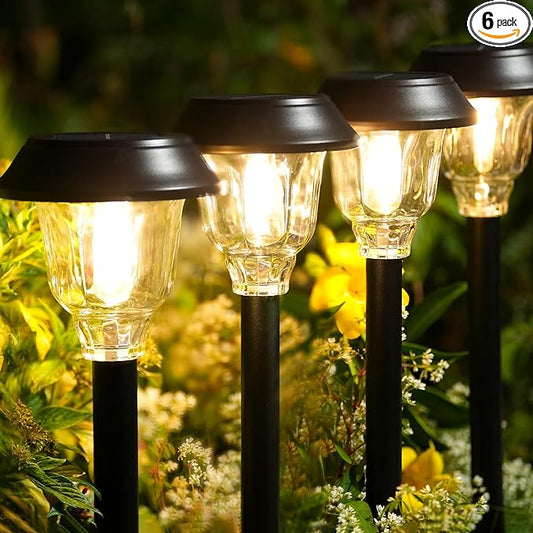 Solar Lights Outdoor Waterproof, Glass Metal Solar Pathway Lights, 6 Pack Outdoor Solar Lights for Garden Yard Driveway, Brown