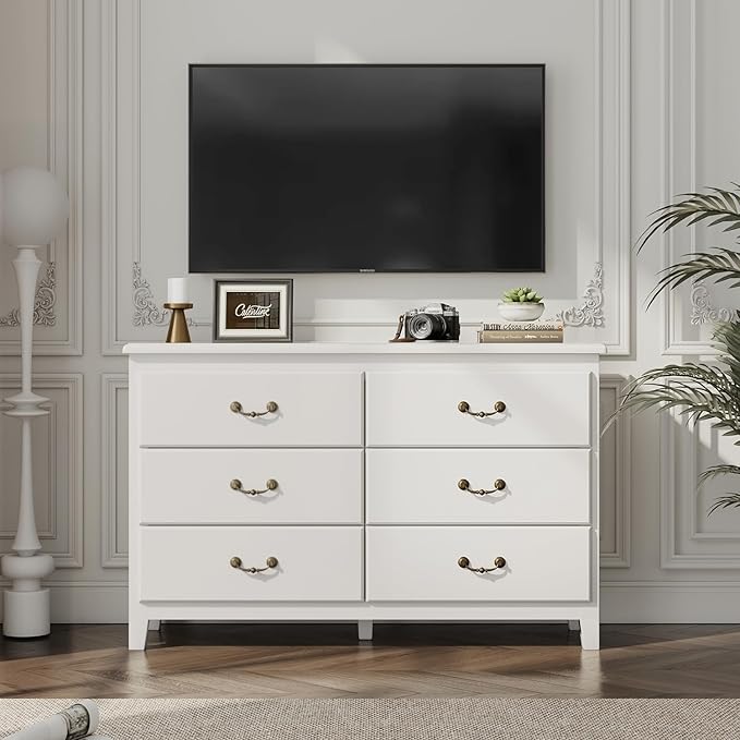 Farmhouse Dresser for Bedroom, Dressers & Chests of Drawers with Large Drawer, Wooden Tall Rustic Dresser for Bedroom