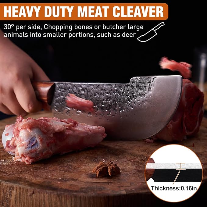 4PCS Butcher Knife and Kitchen Knife Set, Hand Forged Very Sharp for Meat Cutting Cooking BBQ Gifts for Men Women