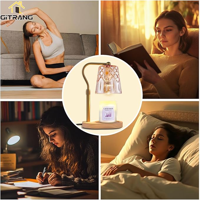 Candle Warming Lamp with Timer Dimmer, Adjustable Height Electric Wax Melt Warmer for Jar Candles with 3 Bulbs, Mother's Day Women's Home Decor Gift, Oval Base with Copper Color Pole