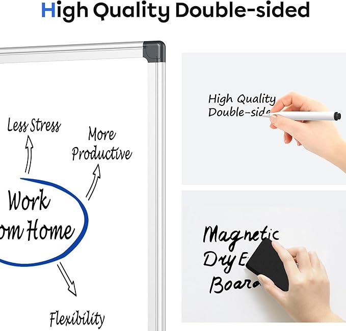 VUSIGN Magnetic Whiteboard, 36" x 24" Dry Erase Board for Wall, Silver Aluminum Frame, Hanging or Mounted White Board for Office, Home, School, Meeting