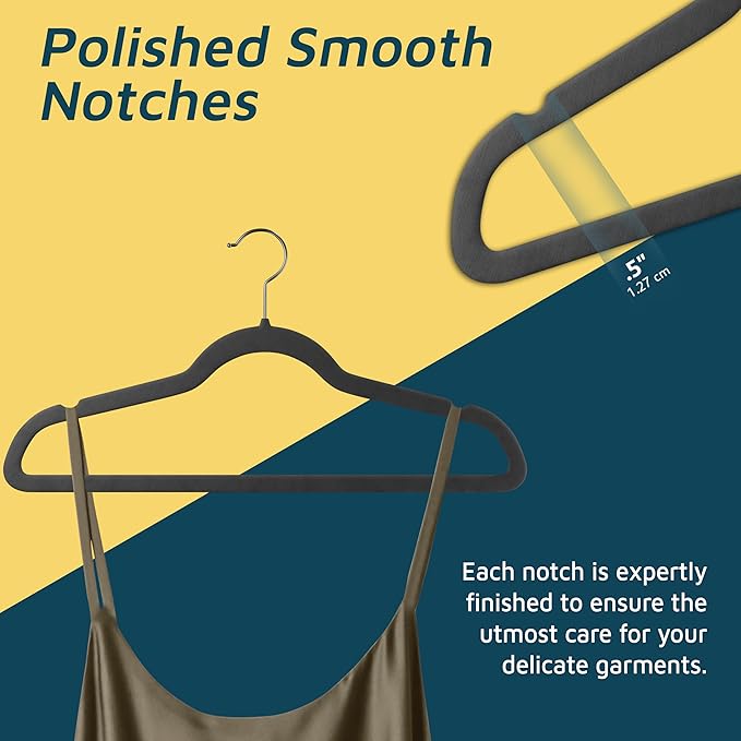 Velvet Non-Slip Hangers - 20 Pieces Non-Slip Coat Hanger Set with 360° Swivel Hook, Space-Saving, Sleek Design, Keep Closet Organized, Smooth Velvet Finish, Lightweight Construction - Gray