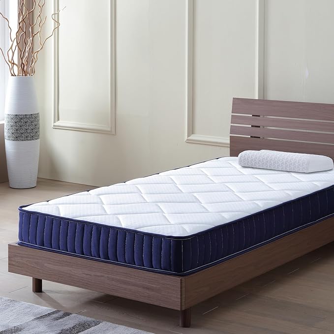 Twin Mattress, 6 Inch Hybrid Innerspring Memory Foam, Medium Soft, Motion Isolation, Pressure Relief, White and Blue (Twin XL)