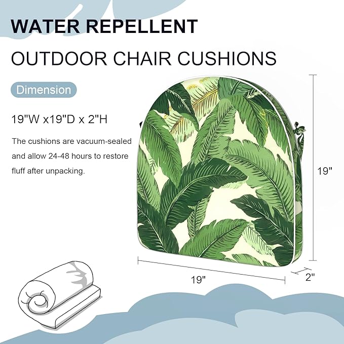 Set of 2 Outdoor Chair Cushions 19"x19"x2",Water Repellent Patio Seat Cushion with Ties and Removable Covers,Dining Chair Cushions for Indoor Kitchen and Patio Furniture,Swaying Palms Green