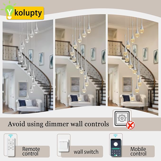 H120'' Long Crystal Raindrop Chandelier 12 Lights Foyer Pendant Lighting Entrwey High Ceiling Chandeliers LED Dimmable Lighting…