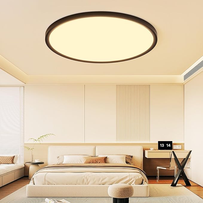 20 Inch Dimmable LED Ceiling Light Fixture, Ultra Thin Flush Mount, 40W 4000Lumen, 3 Color Changeable, Round, Black, for Dining Room, Kitchen, Bedroom, Office, Hotel