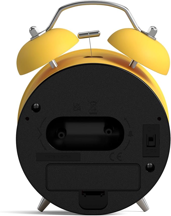 NEWGATE® Charlie Bell Echo Alarm Clock | Modern take on Classic Twin Bell Clock | Yellow | Easy to Read Numbers | Ideal for Bedside, Desk or Shelf | Modern Retro Bedroom & Office Accessory