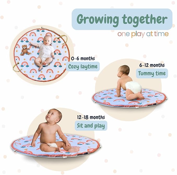 Baby Play Mat & Toy Storage Bag – 2-in-1 Foldable Activity Floor Mat and Organizer for Infants and Toddlers – Soft, Non-Toxic & Portable – Nordic Rainbow Design by Scozy