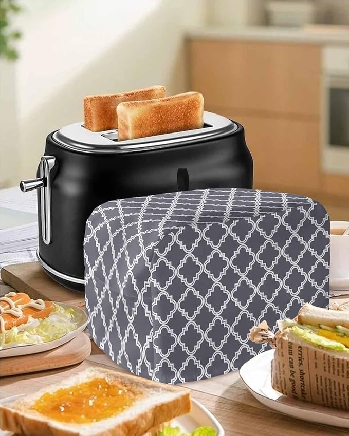 Toaster Cover 4 Slice Moroccan Pattern Toaster Oven Cover with Pockets Dark Grey Dustproof Bakeware Protector Small Kitchen Appliance Dust Covers and Fingerprint Protection for Women