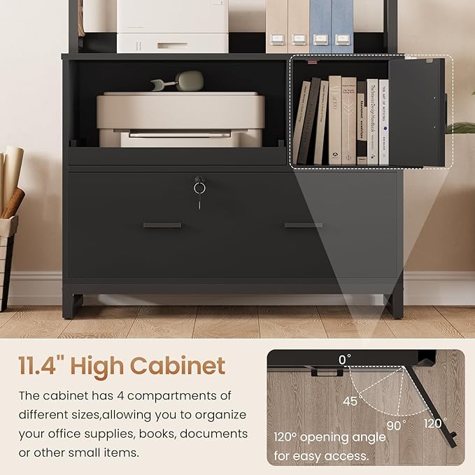SEDETA File Cabinet with Lock, Filing Cabinet Fits Legal/Letter/A4 Size, File Cabinets for Home Office with Adjustable Storage Shelf and Hook, Black