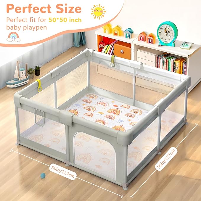 Baby Play Mat for Floor 50 * 50 inch, Extra Thick Soft Cushioning Foam Mat for Kids, Non Slip & Washable Crawling Mat for Toddler, Padded Play Mat for Baby Tummy Time