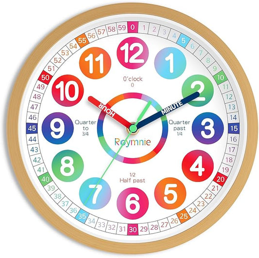 Learning Clock for Kids Telling Time Easily Teaching Clock Silent Non Ticking Battery Operated Colorful Teaching Time Large Clock Decorative for Kids Room Classroom School Playroom (14 Inch)
