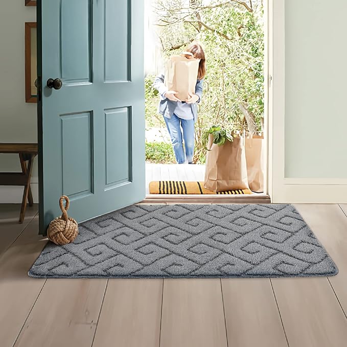 Walensee Indoor Doormat, Front Door Mat for Entrance (20"x32"Light Grey) Machine Washable Entryway Rug, Non Slip Trapper Door Rugs Absorbent Dirt Low Profile Shoes Scraper Inside Floor Mats