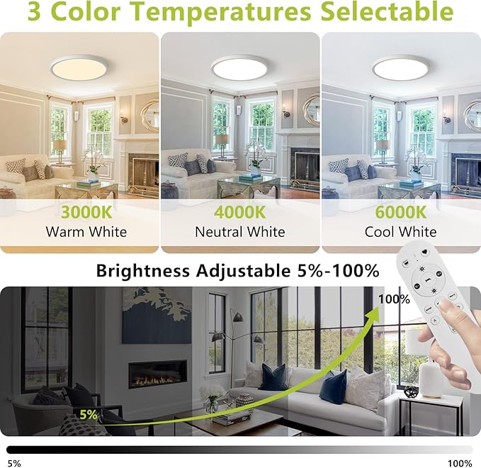 42W 20" Large LED Flush Mount Ceiling Light with Remote Control, Dimmable 2700K-6500K Color Temp Adjustable, Ultra-Thin Flat Round Fixtures for Bedroom, Kitchen, Office, White
