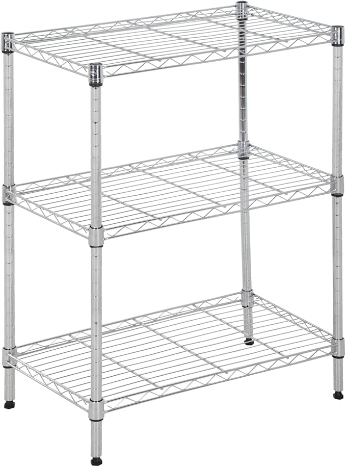 PayLessHere Shelf Shelving Pantry Storage Cabinet Heavy Duty 3 Tier Metal Storage Shelf 450 lbs Total Capacity NSF Certified Space Saving Design Adjustable Feet Easy Assembly (Chrome)