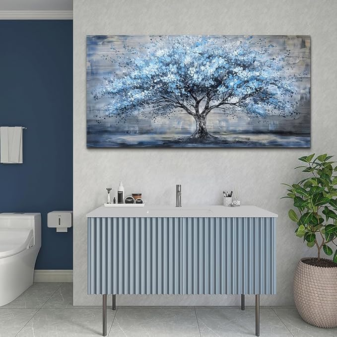 Canvas Wall Art for Living Room Large Wall Decor for Office Bedroom Decorations Blue Tree Landscape Pictures Abstract Paintings Artwork Room Wall Mural Aesthetic Home Decor 30x60 in