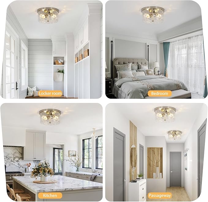 2-Light Flush Mount Ceiling Light Farmhouse Kitchen Island Ceiling Light with Bubble Glass Close to Ceiling Light Fixture for Living Room Bedroom Foyer Hallway