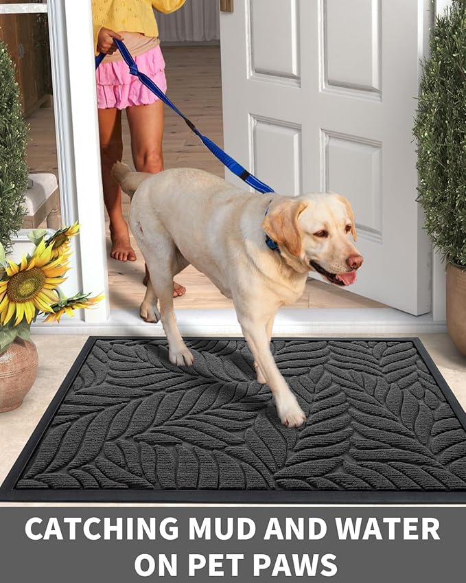 Yimobra Front Door Mat Outdoor Indoor, 36x24 All-Season Waterproof Welcome Mat, All-Weather Outside Entrance Mat, Non-Slip Patio Porch Doormat, Low Profile, Fade Resistant, Grey