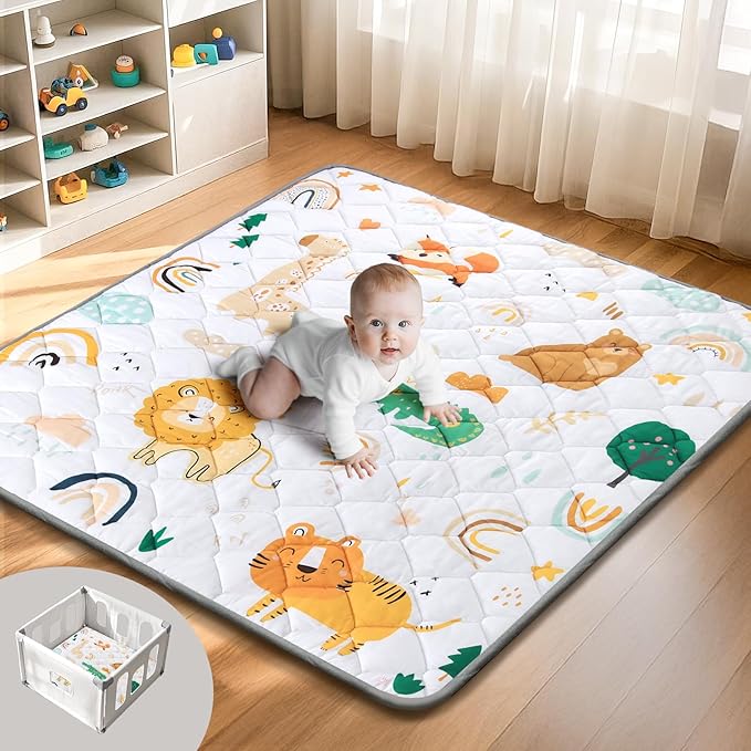 Baby Play Mat, 71x59 Playpen Mat, Thicken Cushioning Padding Foam Playmate for Baby and Toddlers Infants, Non-Slip & Machine Washable Tummy Time Mat