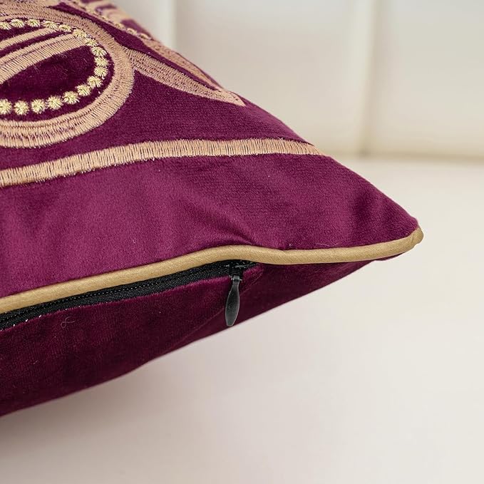 Aeckself Floral Pillow Cover 24x24 Inch, Large Luxury Velvet Embroidered Decorative Accent Throw Pillow Cover for Couch Bedroom Living Room, Burgundy Red and Gold, Yw-OBYG-Red6060