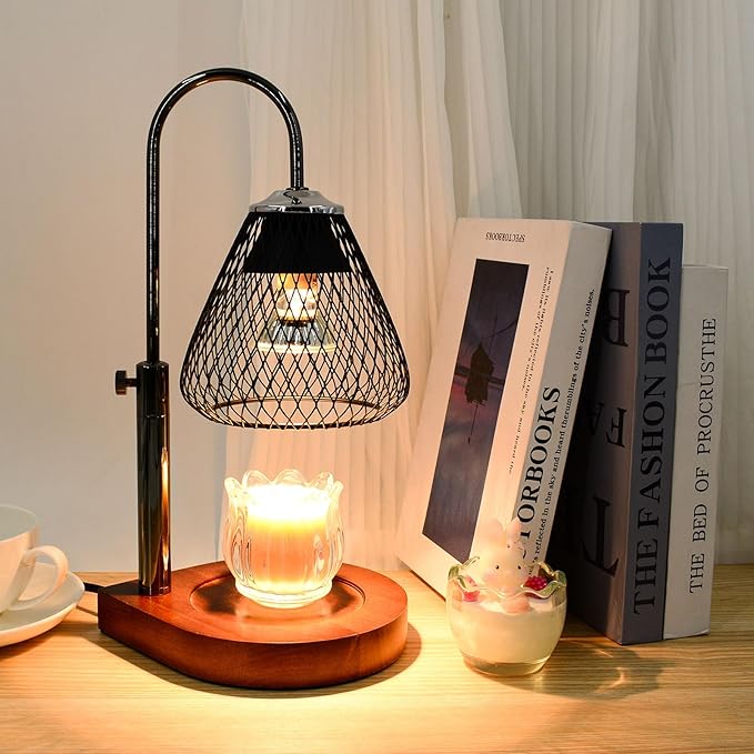 Candle Warmer Lamp with Timer Dimmable, New Adjustable Height Black Metal Wrought Iron Wax Melt Warmer Lamps for Scented Jar Candles, Gifts for Women Mom, Home Decor Table Lights