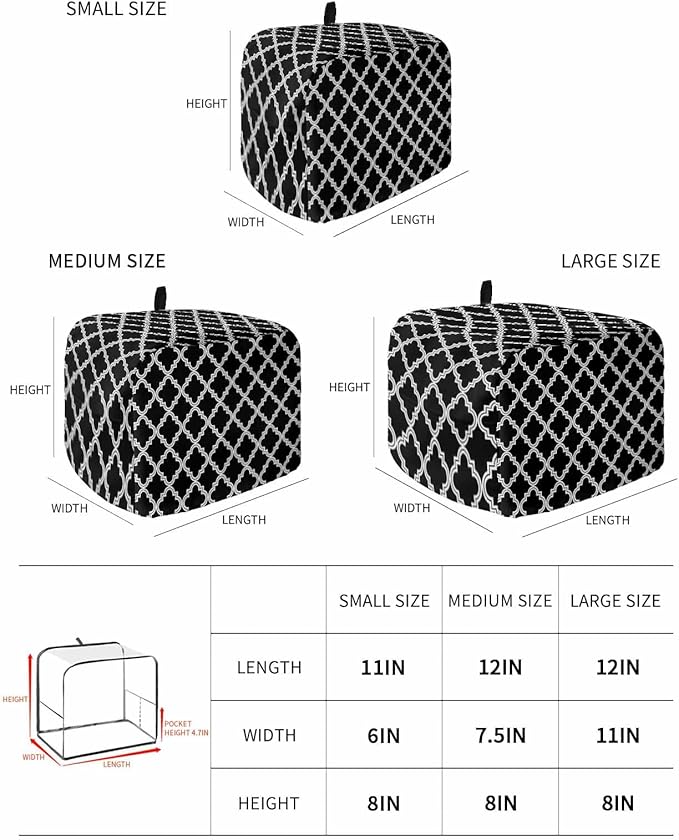 Toaster Cover 4 Slice Moroccan Pattern Toaster Oven Cover with Pockets Geometric Trellis Black Dustproof Bakeware Protector Small Kitchen Appliance Dust Covers and Fingerprint Protection for Women
