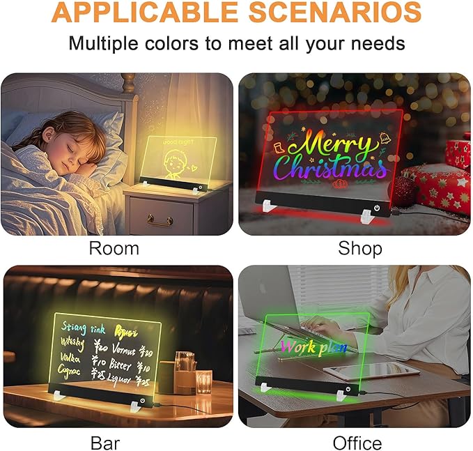 13.7X 10Inch 6 Color LED Drawing Board for Kids, LED Note Board with Colors，Light Up Acrylic Dry Erase Board with Stand,7 Markers, Rewritable Message Board Creative Fun for Home, Classrooms, Gifts.