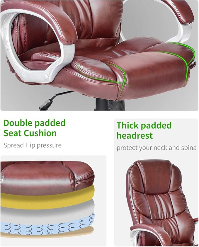 Office Chair Computer High Back Adjustable Ergonomic Desk Chair Executive PU Leather Swivel Task Chair with Armrests Lumbar Support (Brown)