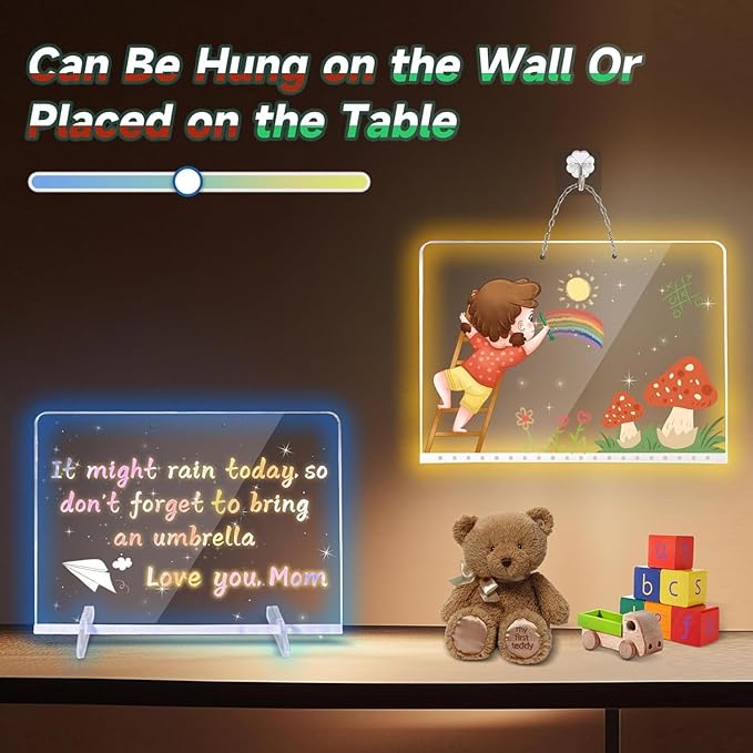Lumiboard Led Drawing Board for Kids,13.7"*10.1"Acrylic Light Up Drawing Dry Erase Board for Kid,Doodle Board with 7 Lights, 4 Dynamic Modes Led Message Writing Board Led Note Board for Office/School