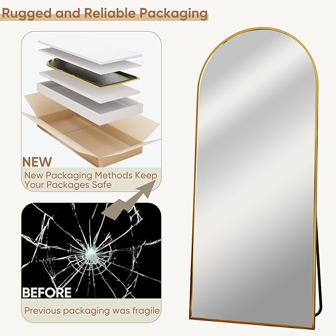 Full Length Mirror, 71"x28" Oversized Arched Mirror Large Standing Mirrors, Tall Mirrors Body Floor Mirror Hanging Mirrors for Bedroom Living Room Aluminum Frame, Gold
