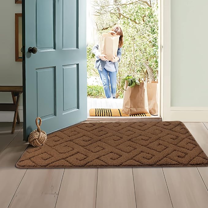 Walensee Indoor Doormat, Front Door Mat for Entrance (24"x35" Brown) Machine Washable Entryway Rug, Non Slip Trapper Door Rugs Absorbent Dirt Low Profile Shoes Scraper Inside Floor Mats