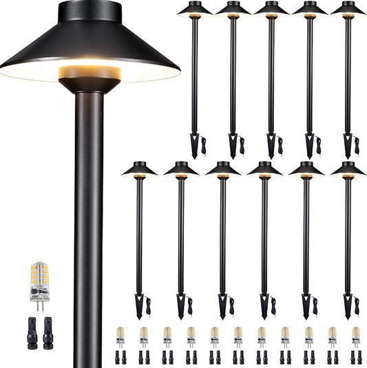 Low Voltage Landscape Lighting Brass, 12v Pathway Lights Waterproof, Hard Wired Path Light Outdoor, Black for Exterior Area Patio House with 3W 270LM 4000K Neutral White G4 Bulb (12 Pack)
