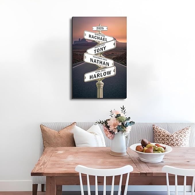 [Design 2025] Personalized Family STreet Sign Multi-Names Canvas, Custom Name And Date Street sign Canvas Print, Crossroads Street SIGN Gift For Family, Custom Name Intersection Sign Poster Wall Art