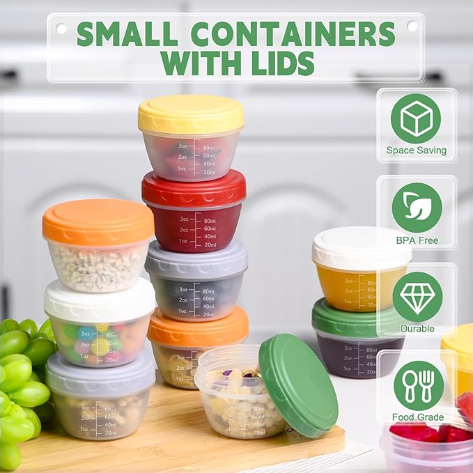 6pcs 4 oz Small Plastic Containers with Lids, Reusable 1/2 Cup Small Food Storage Containers, Leakproof, Microwave Dishwasher Freezer Safe