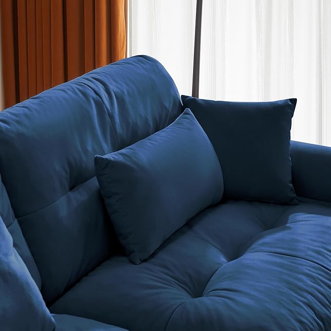 Ball & Cast 166" U Shaped Couch Sectional Couch,4 Seater Modular Couchs with Round Bolster Armrest,6 Pillows,Waist Pillows,Modern Corner Sofa w/ 2 Removable Ottomans,for Living Room,Blue