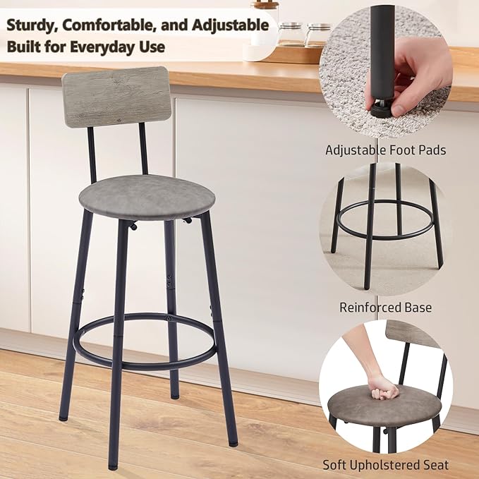 NicBex 3-Piece Bar Table and Chairs Set, Grey Pub Table and Chairs Set of 2 with Storage Shelf, Bistro Table with Stools for Small Spaces